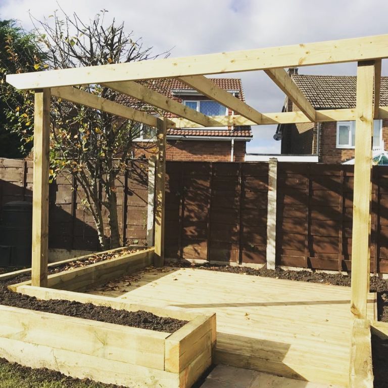 Pergola, Deck and Raised Beds