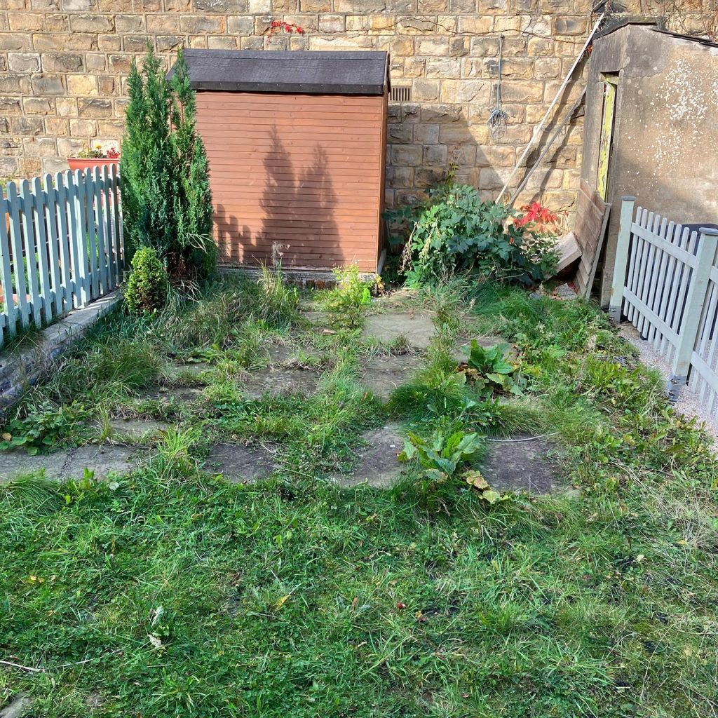 Indian Stone Patio and Artificial Lawn in Glossop